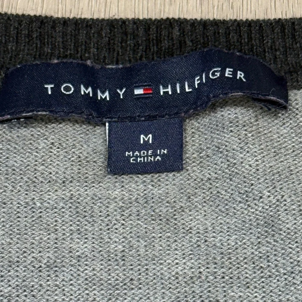 Tommy Hilfiger Womens Striped Crewneck Sweater Grey Black Pink Size M